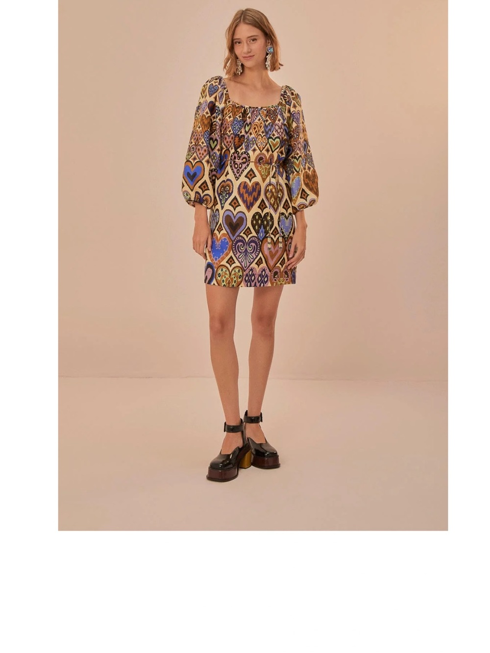 FARM Rio Multi-Heart Mini Dress in Blue, Pink, Tan & Cream - Picture 7 of 7